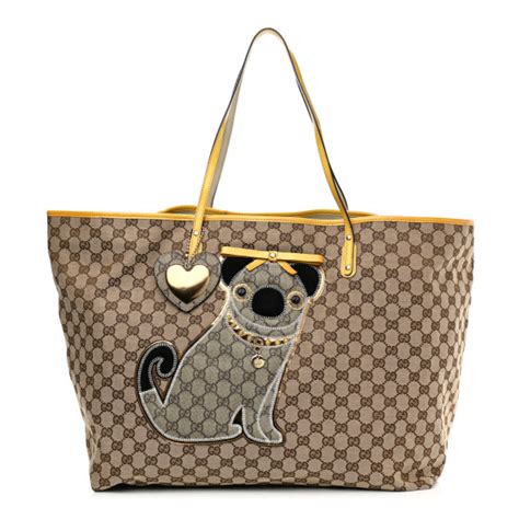 gucci guccioli pug oliver bag|GUCCI GG Guccioli Pug Dog Oliver Canvas Tote Bag Shoulder .